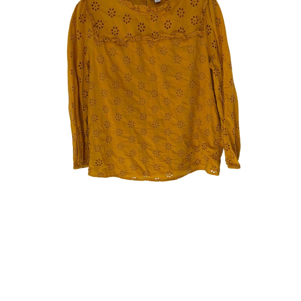 J.Crew Ruffleneck Eyelet Yoke Top Gold Yellow Women's Dainty Feminine Small - Picture 5 of 14